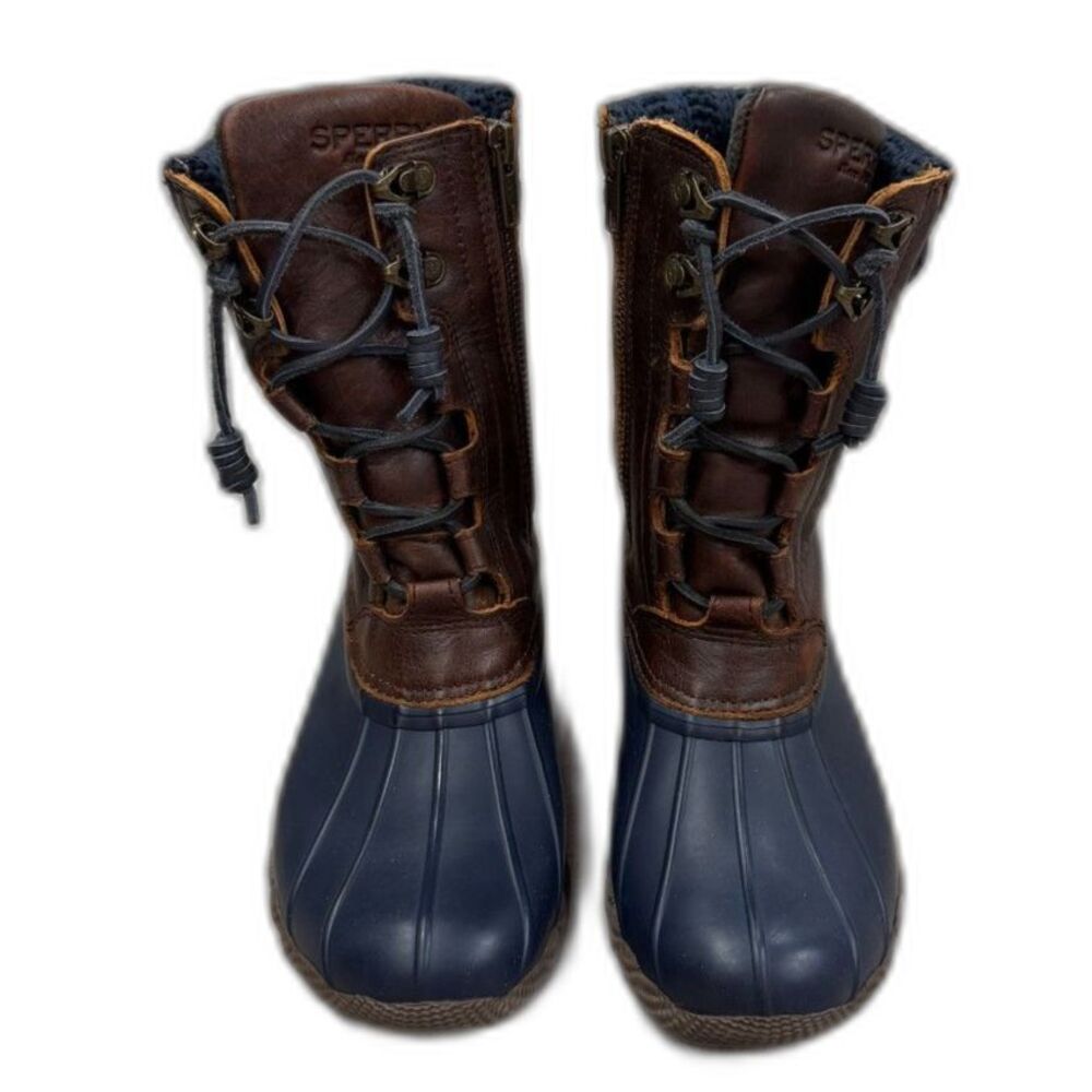 Sperry Fleece Lined Duck Boots Brown Leather Navy Rubber Size 6